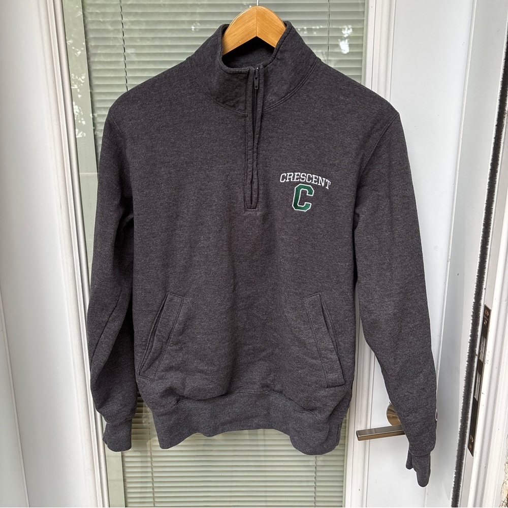 Crescent School Pullover Sweatshirt Green Quarter Zip Embroidered Logo Sz Small